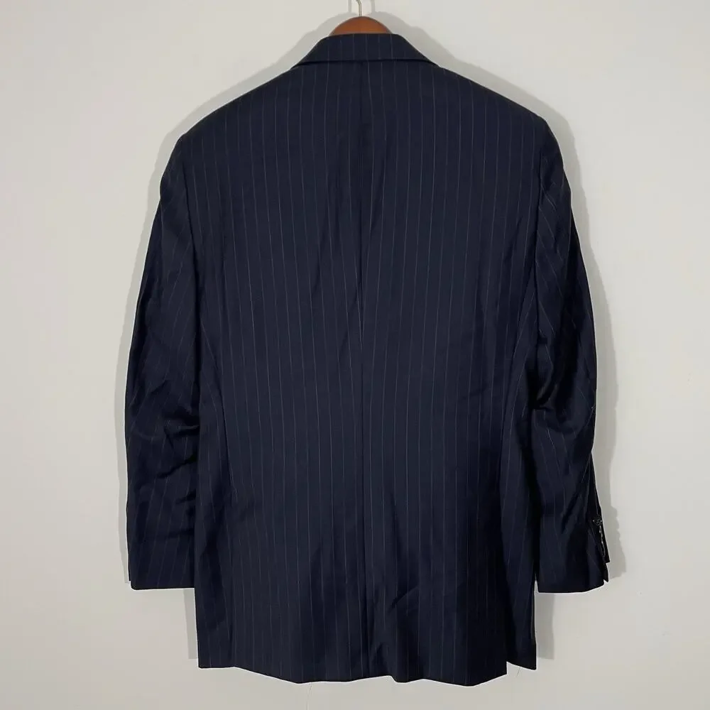 Hickey Freeman Midnight Navy Rope Stripe Suit 40R Pants 34 X 31